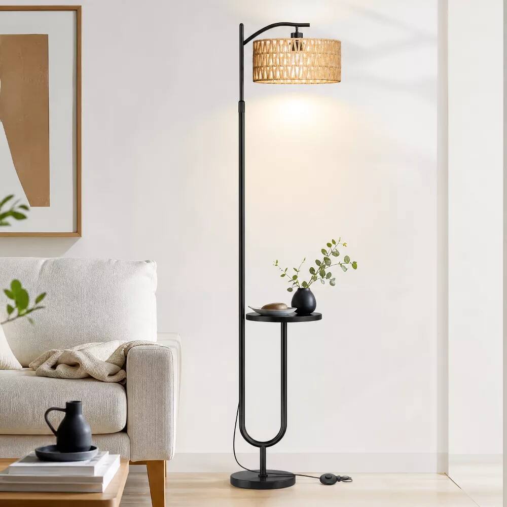 Angle. Sugift - Floor Lamp with Side Table Adjustable Height 3-Color Temperature Foot Switch for Living Room - Black.