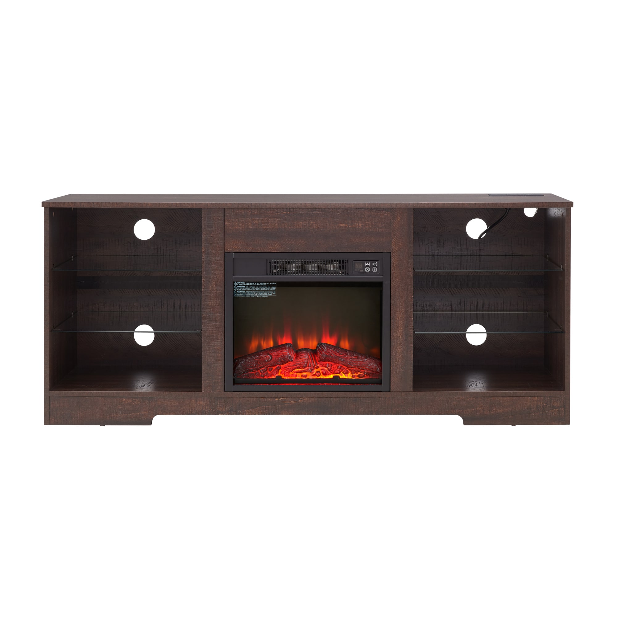 GOODSILO - Electric Fireplace TV Stand with Adjustable Glass Shelves and LED Lighting for Televisions Up to 62 Inches - Espresso