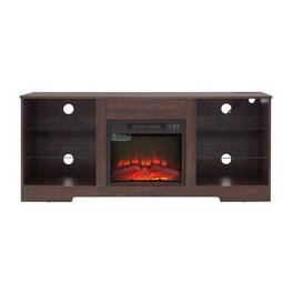 GOODSILO - Electric Fireplace TV Stand with Adjustable Glass Shelves and LED Lighting for Televisions Up to 62 Inches - Espresso