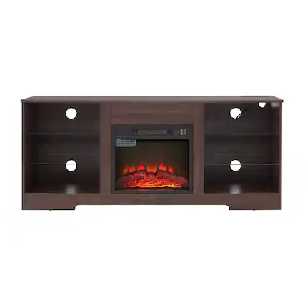 Front. GOODSILO - Electric Fireplace TV Stand with Adjustable Glass Shelves and LED Lighting for Televisions Up to 62 Inches - Espresso.