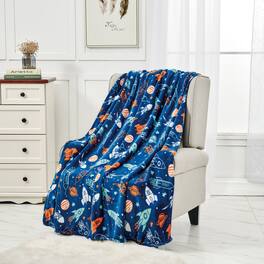 Noble House - Plazatex Space Adventure Micro plush Decorative All Season Color 50" X 60" Throw Blanket - Blue