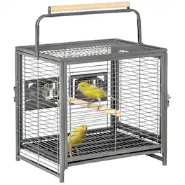 Pawhut - 18" Heavy Duty Wrought Iron Travel Bird Cage Carrier With Handle Perch And Accessories