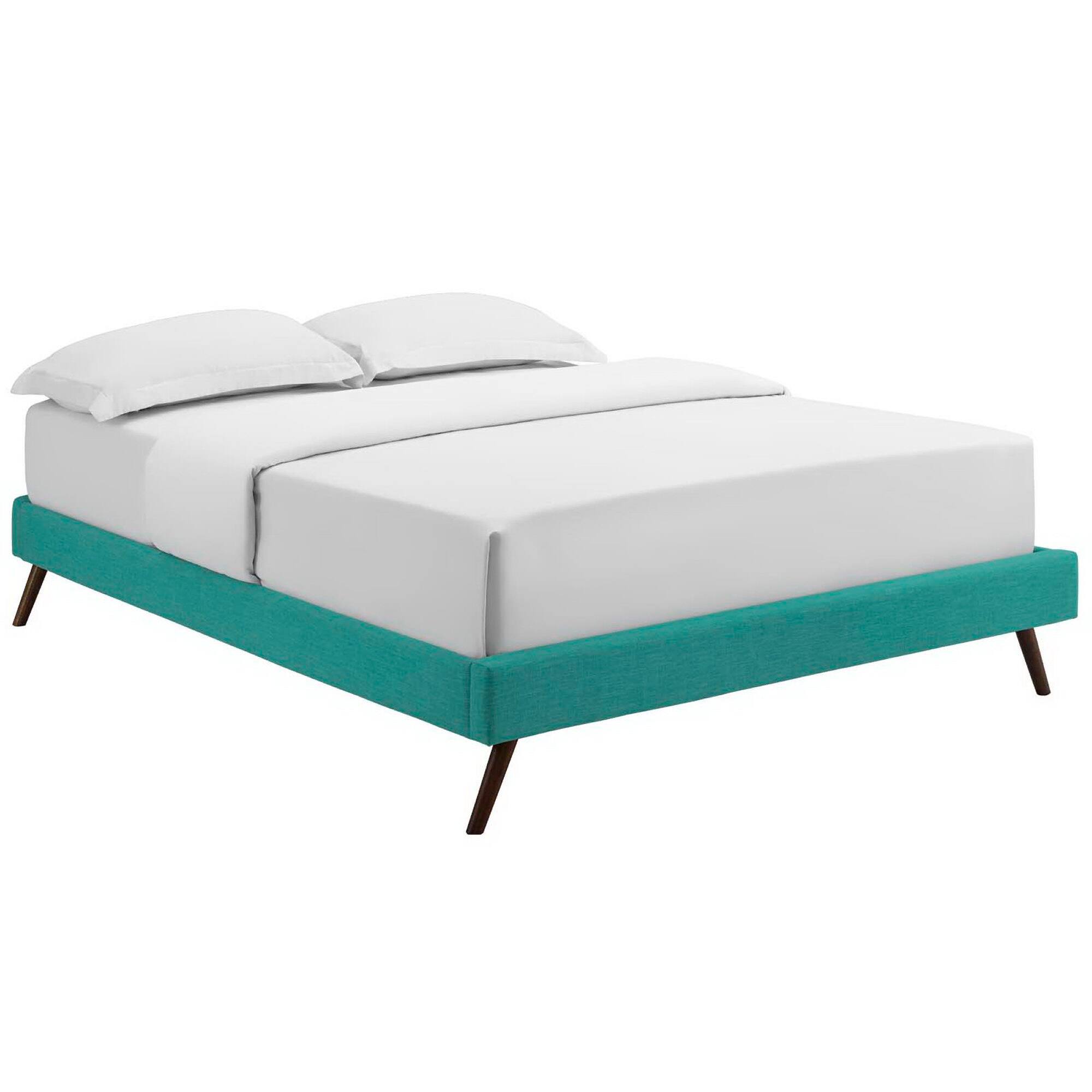 Front. Modway - Loryn Fabric King Bed Frame with Round Splayed Legs - Blue.