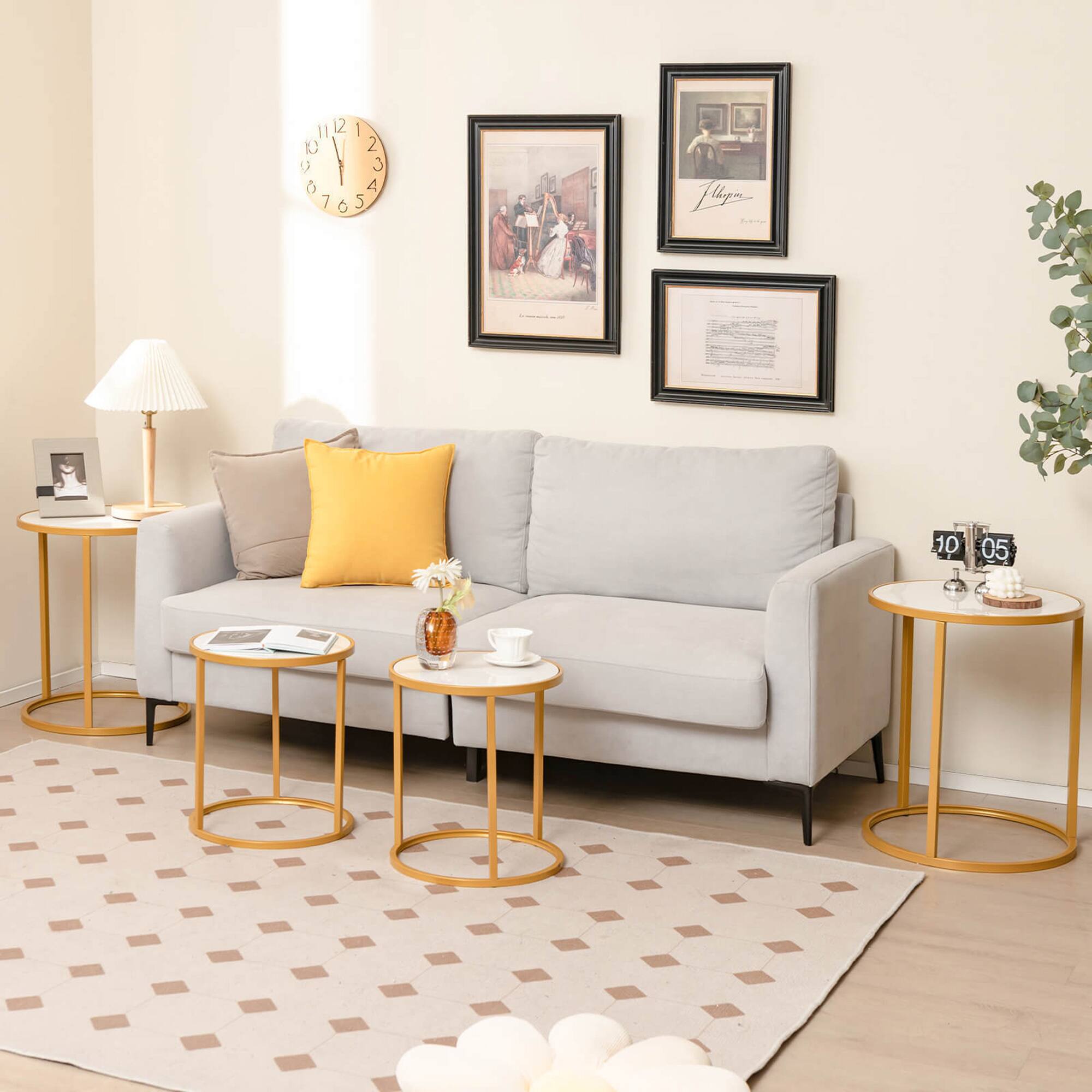 Alt View 2. Gymax - Gymax 2PCS Marble Top Round Side Table 19.5''x19.5'' End Table w/Golden Metal Frame Gold - White + Gold.