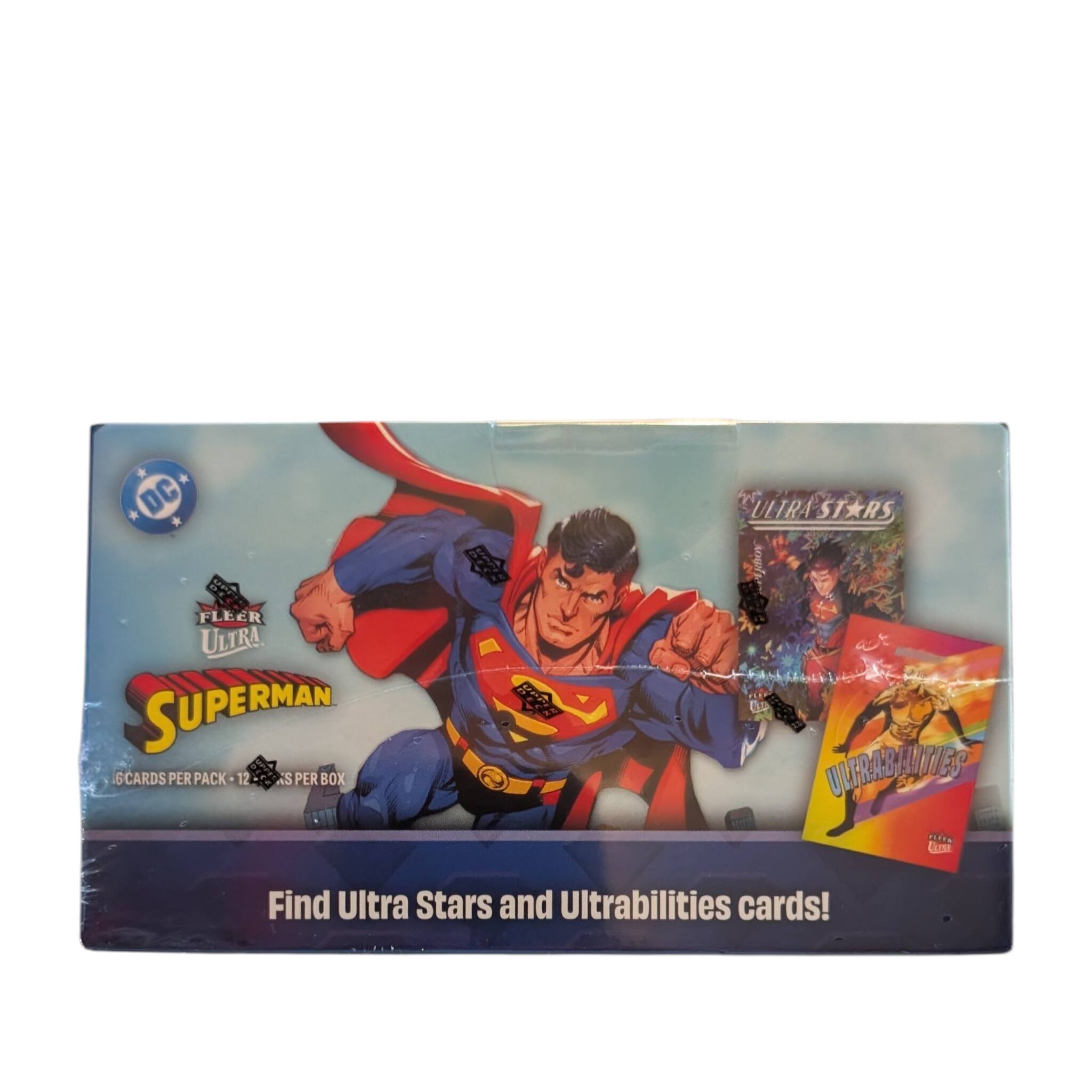 DC ULTRA STARS FLEER ULTRA SUPERMAN  
6 CARDS PER PACK - 12 PACKS PER BOX  
Find Ultra Stars and Ultrabilities cards!