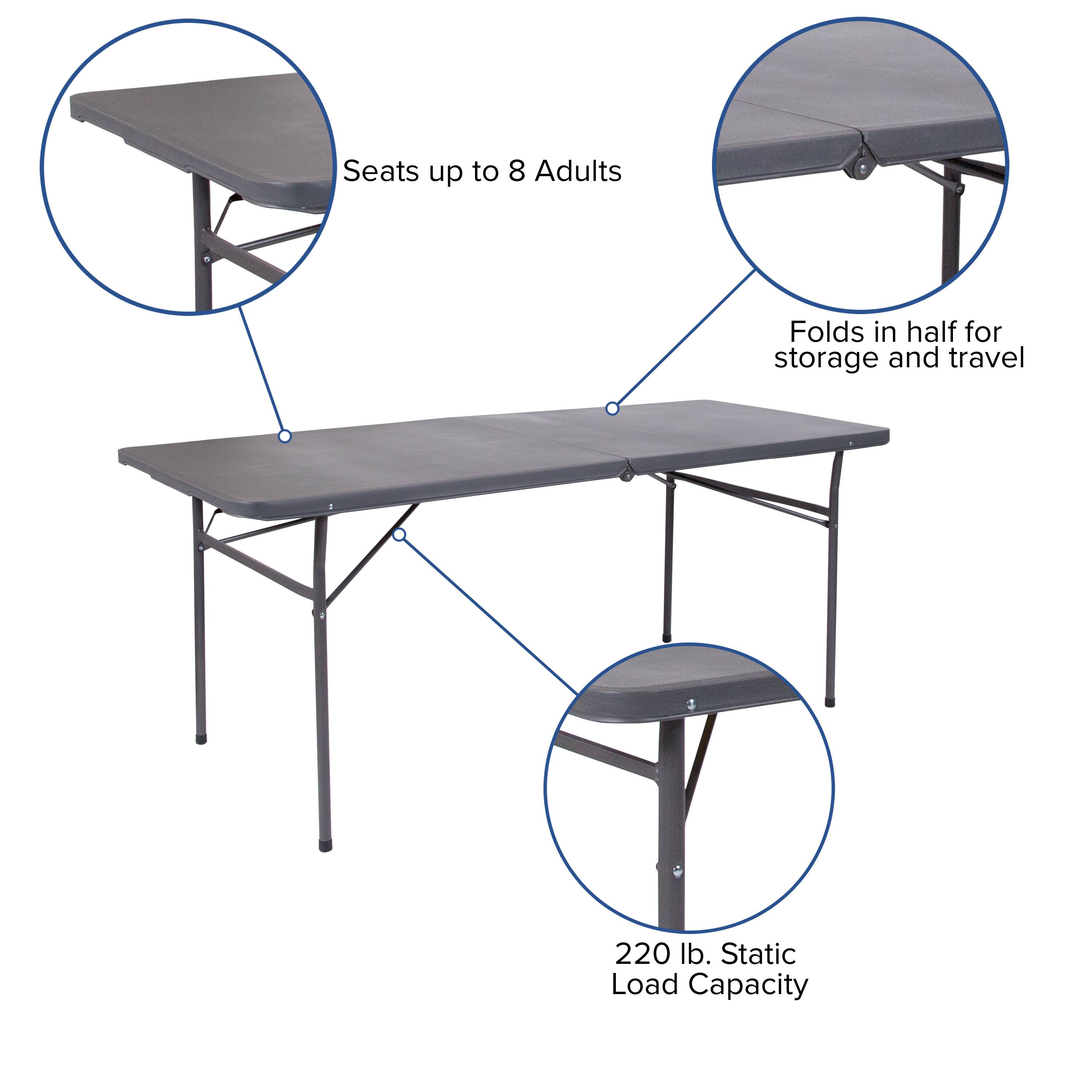 Alt View 19. Alamont Home - 6-Foot Bi-Fold Plastic Banquet and Event Folding Table with Carrying Handle - Dark Gray.