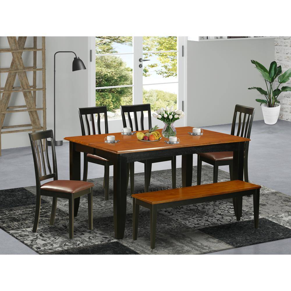 Alt View 2. East West Furniture - 6 PC Kitchen table set with bench-Kitchen Tables and 4 Dining Chairs Plus bench - Black & Cherry.