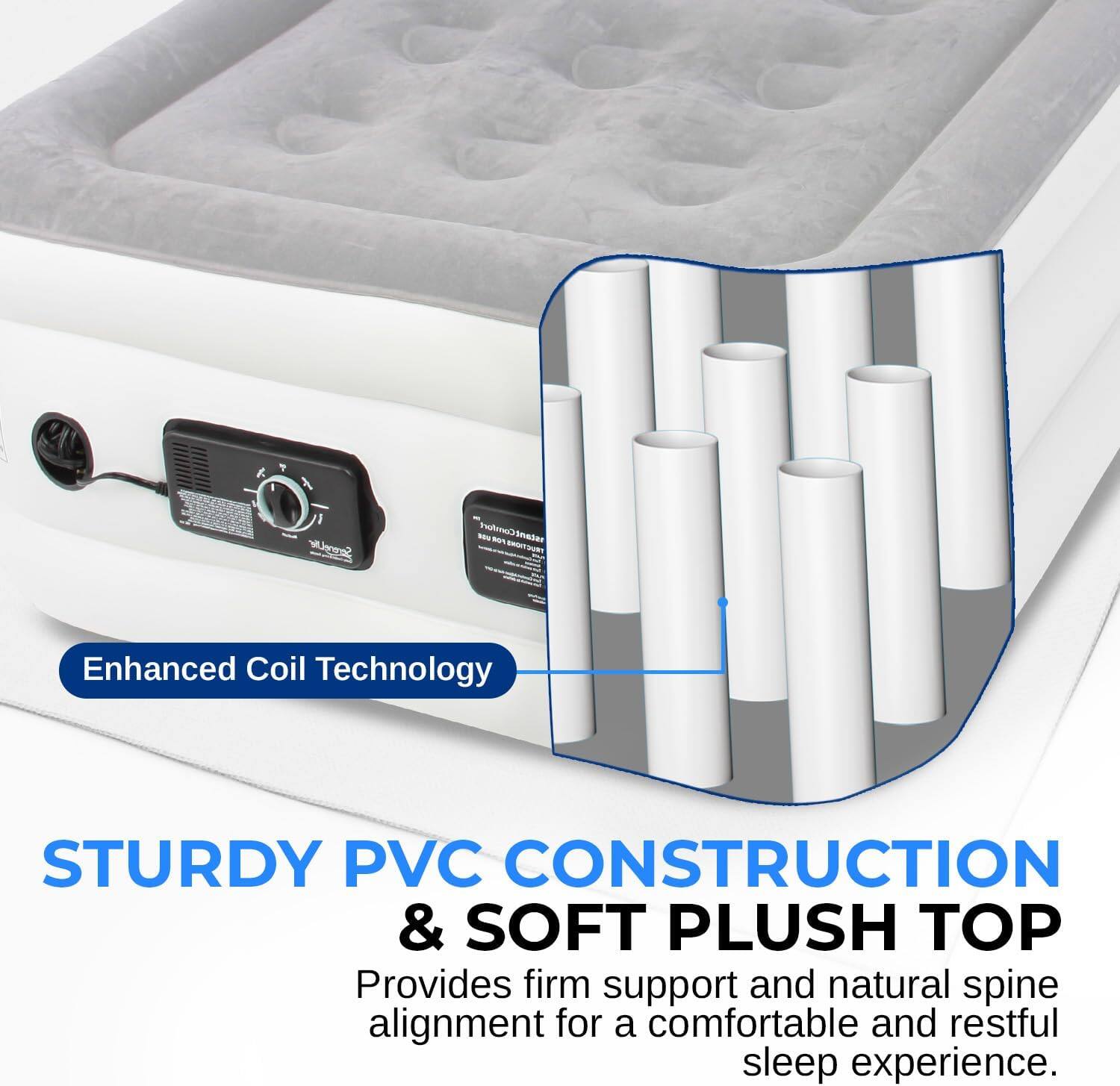 Eud F S E - 1 M Serenel - u Corfert Snadan - Enhanced Coil Technology

STURDY PVC CONSTRUCTION & SOFT PLUSH TOP

Provides firm support and natural spine alignment for a comfortable and restful sleep experience.