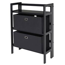 Winsome Wood - Torino 3-Pc Foldable Shelf with 2 Foldable Wide Fabric Baskets - Black
