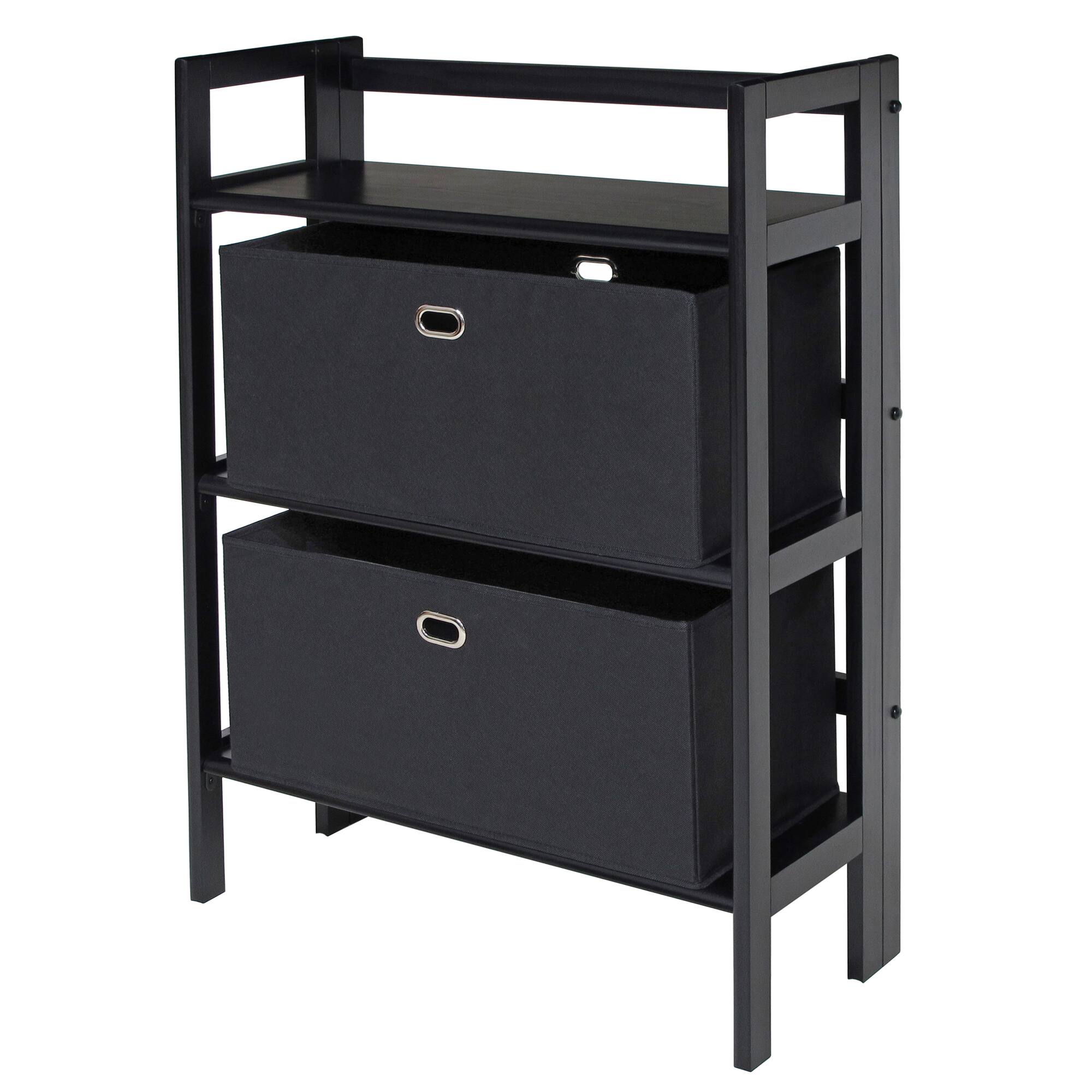 Winsome Wood - Torino 3-Pc Foldable Shelf with 2 Foldable Wide Fabric Baskets - Black