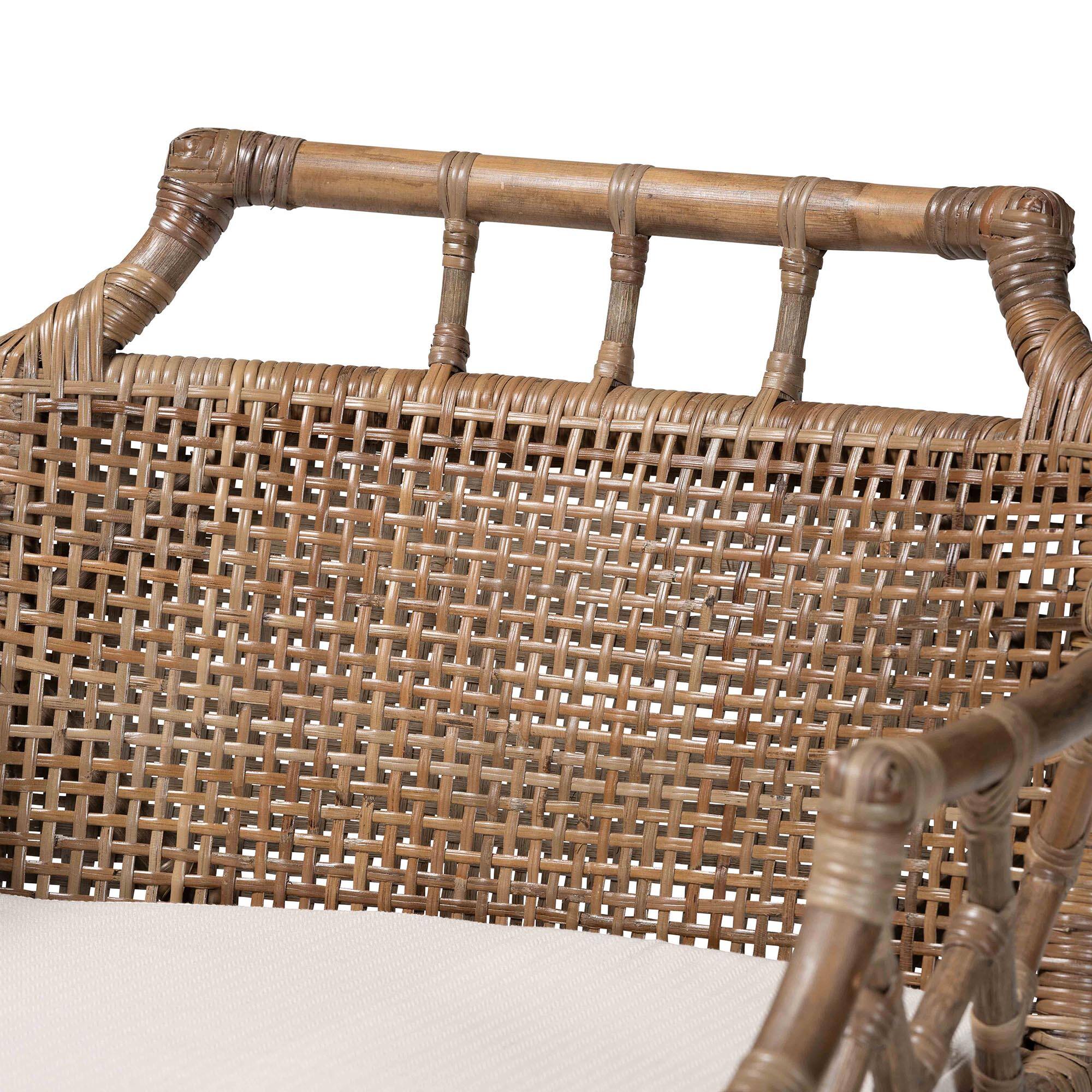 Alt View 1. bali & pari - Abiel Natural Rattan Counter Stool with Arms and Removable Cushion – Handwoven Wicker Stool with Mahogany Wood Frame - Greywash/Black.