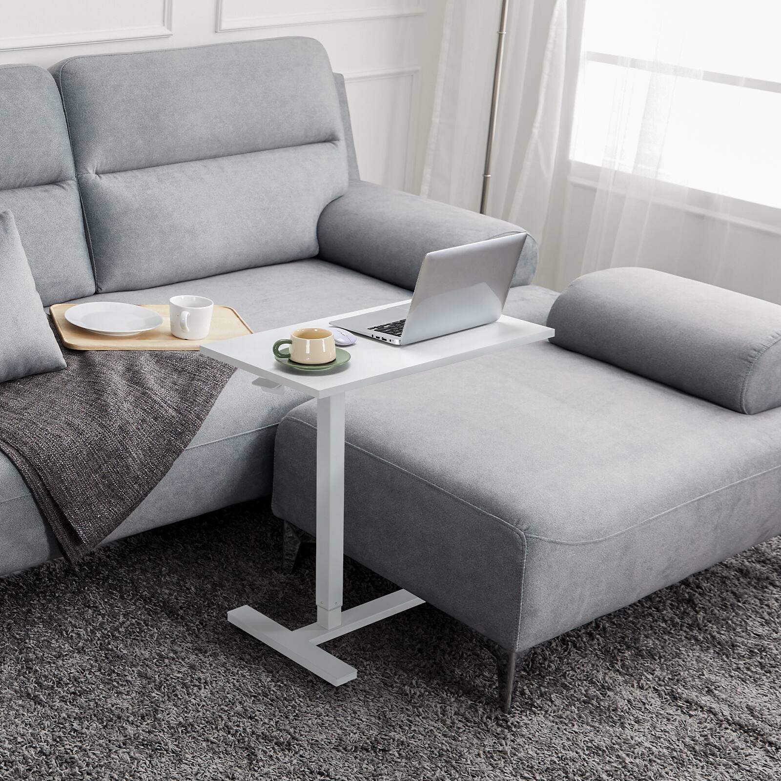 Alt View 4. Oumilen - Adjustable Height C-Shaped Standing Desk, White - White.