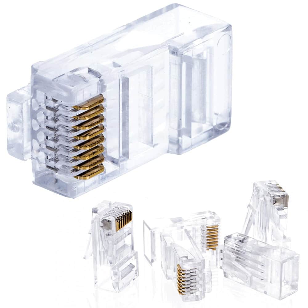 ACJPR - Cat5e RJ45 Connectors 100-Pack, Gold-Plated, for Solid or Stranded Cable