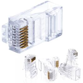 ACJPR - Cat5e RJ45 Connectors 100-Pack, Gold-Plated, for Solid or Stranded Cable