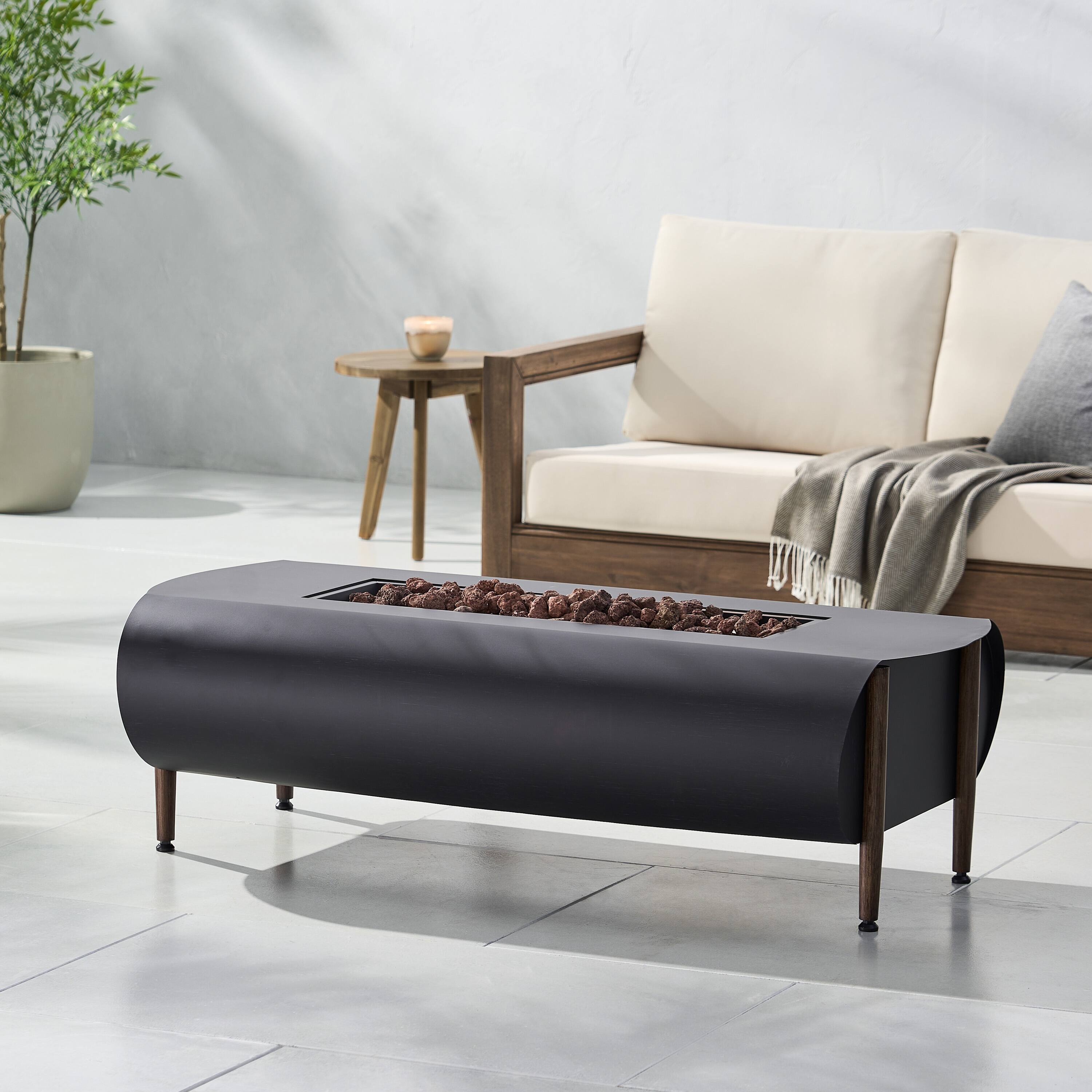 Left. APRILSOUL - VERNON RECTANGLE FIRE PIT 50000BTU - Dark Gray.