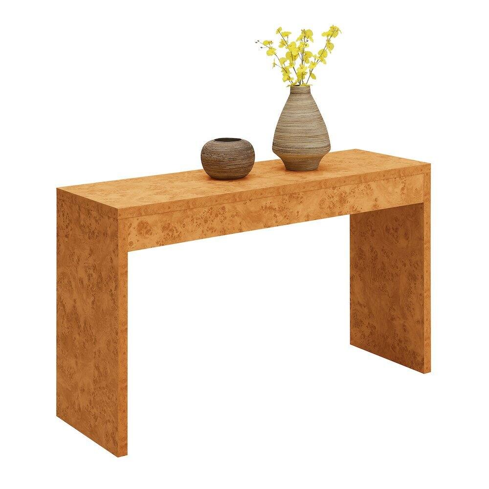 Angle. FurniFact - Console Desk Hall Table with Burl Finish - Light Burl.
