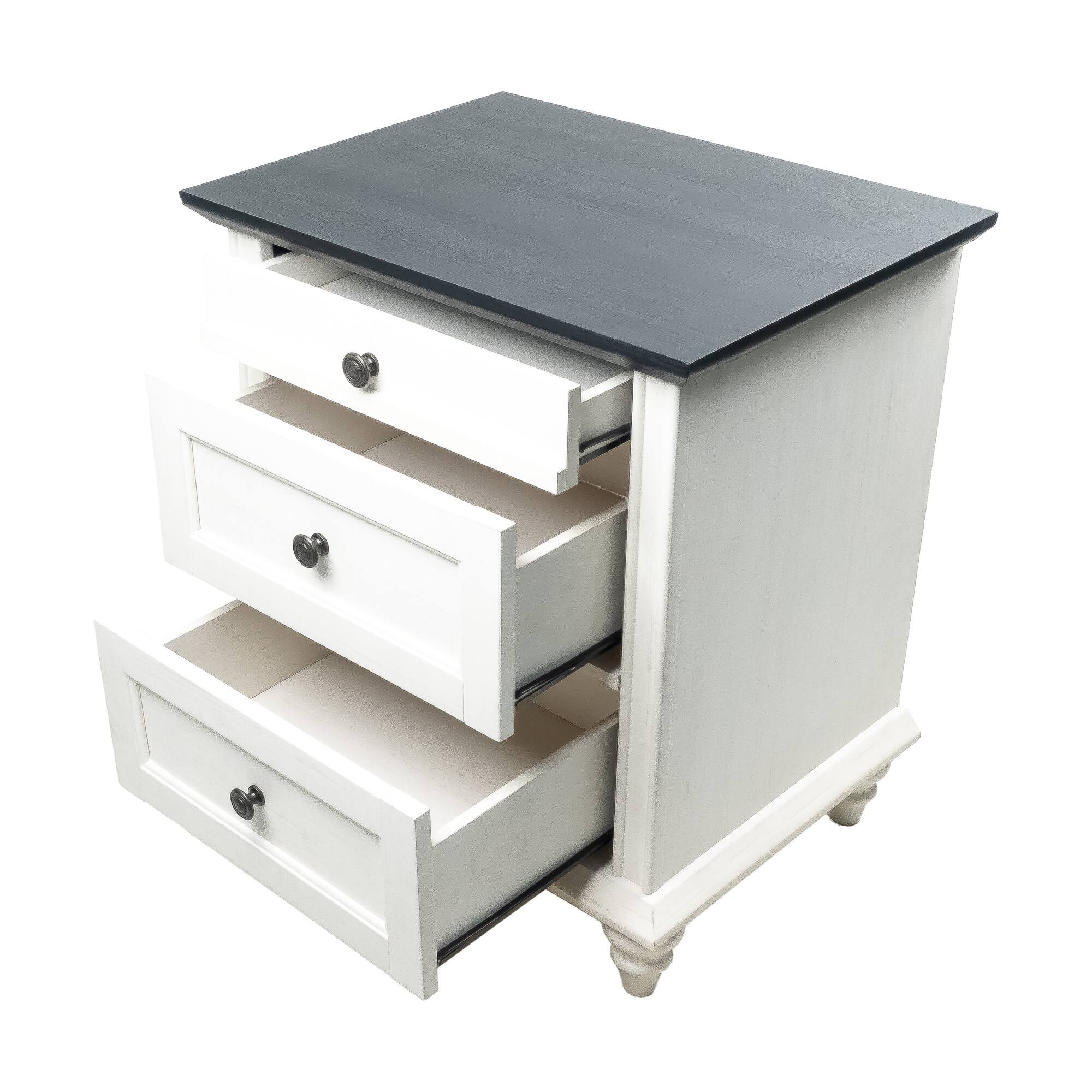 Alt View 1. Boyel Living - 3-Drawer Farmhouse Nightstand with Turned Wood Legs - White.