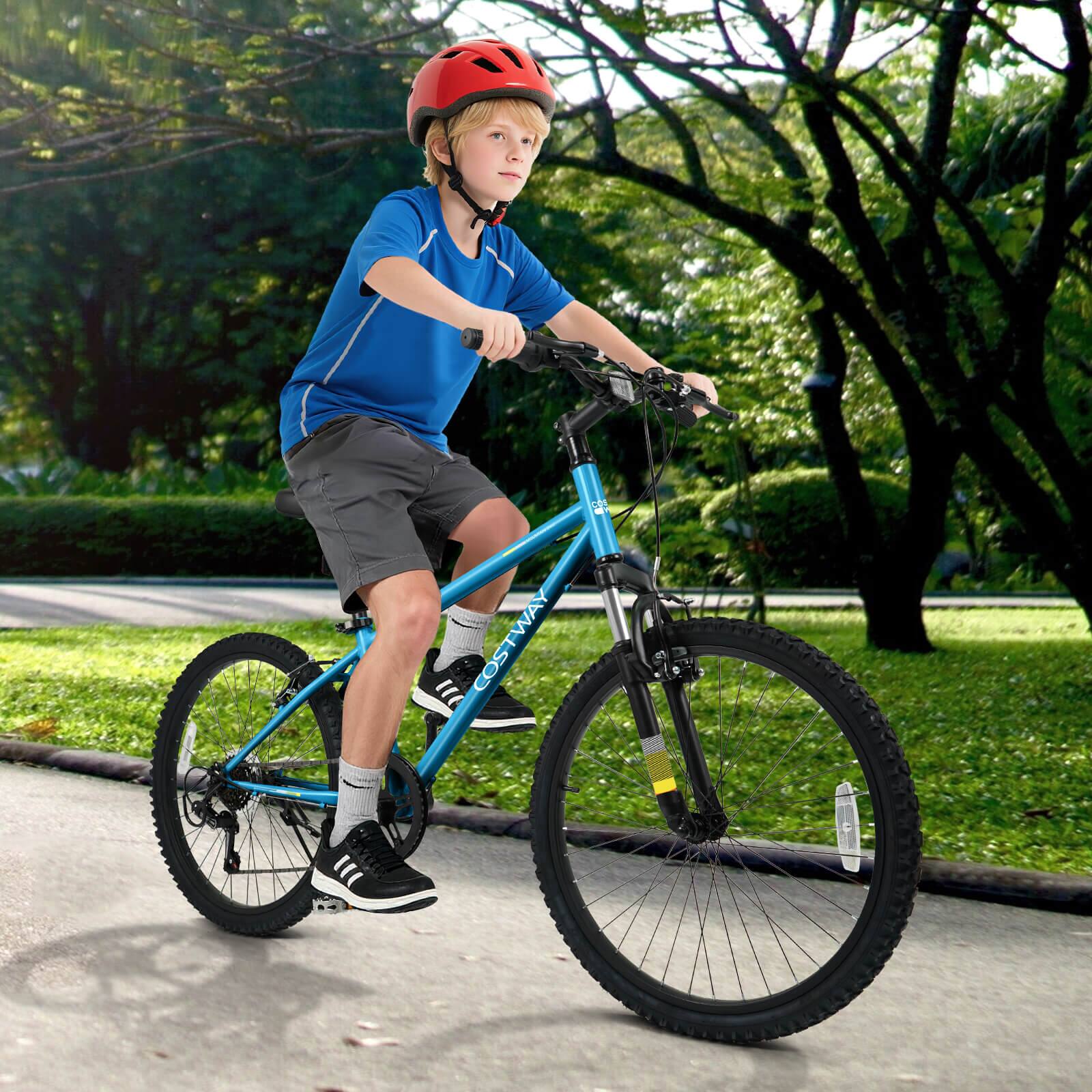 Alt View 1. Costway - Costway 24 Inch Kids Mountain Bike for Boys Girls Aged 8+ Years Old with Suspension Fork - Blue.