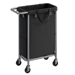 Songmics Home - Laundry Basket with Wheels,Rolling Laundry Hamper,23.8 Gallons (90L),Removable Liner,Steel Frame with Handle - Ink Black