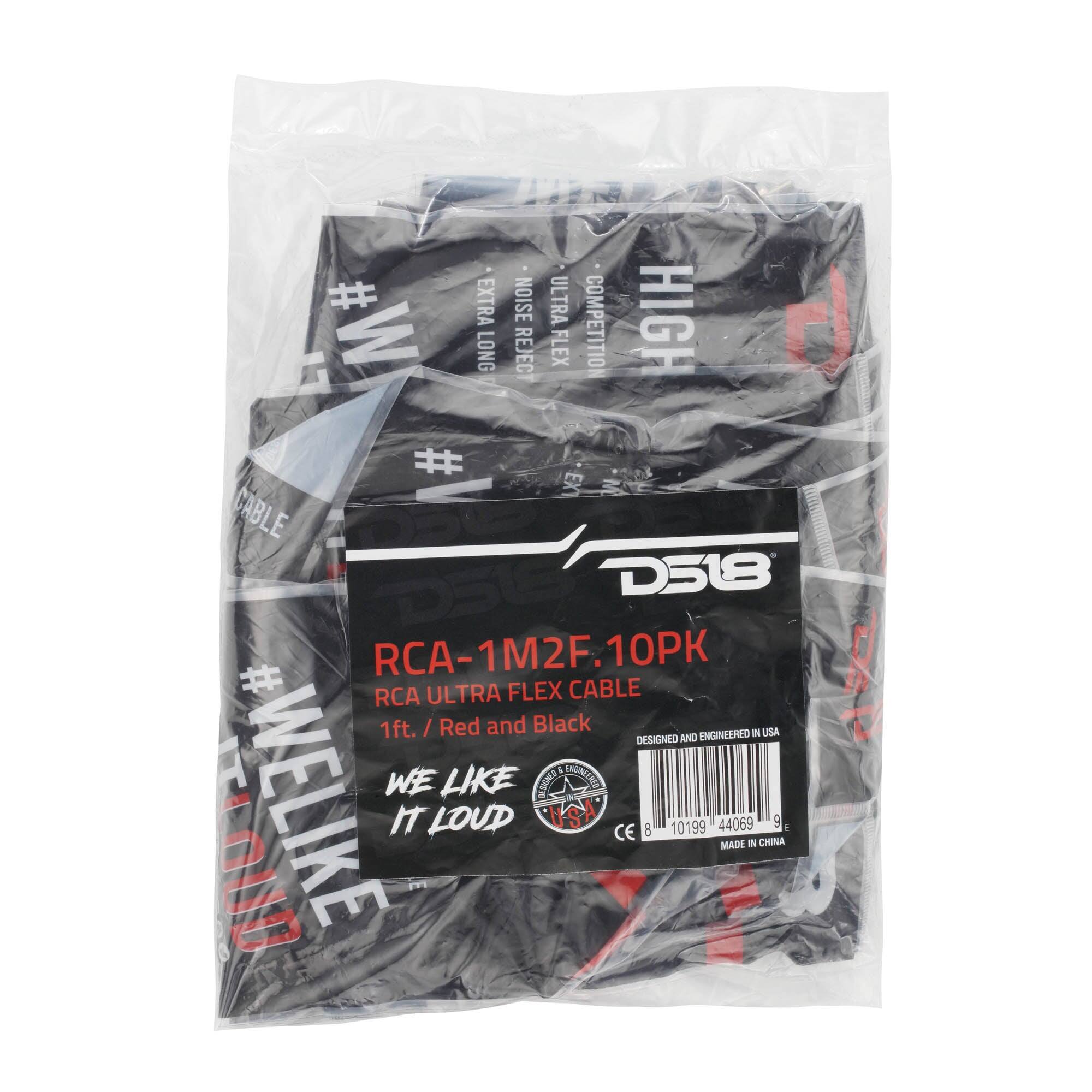 # EXTRA NOISE ULTRA W LONG REJEC FLEX COMPETITION HIGH # CABLE D518 RCA-1M2F. 10PK # RCA ULTRA FLEX CABLE 1ft. Red and Black IN USA DESIGNED AND ENGINEERED is WE LIKE BINDIS IQ ERGINEERED WELIKE IT LOUD USA  10199 44069 MADE IN CHINA 9
