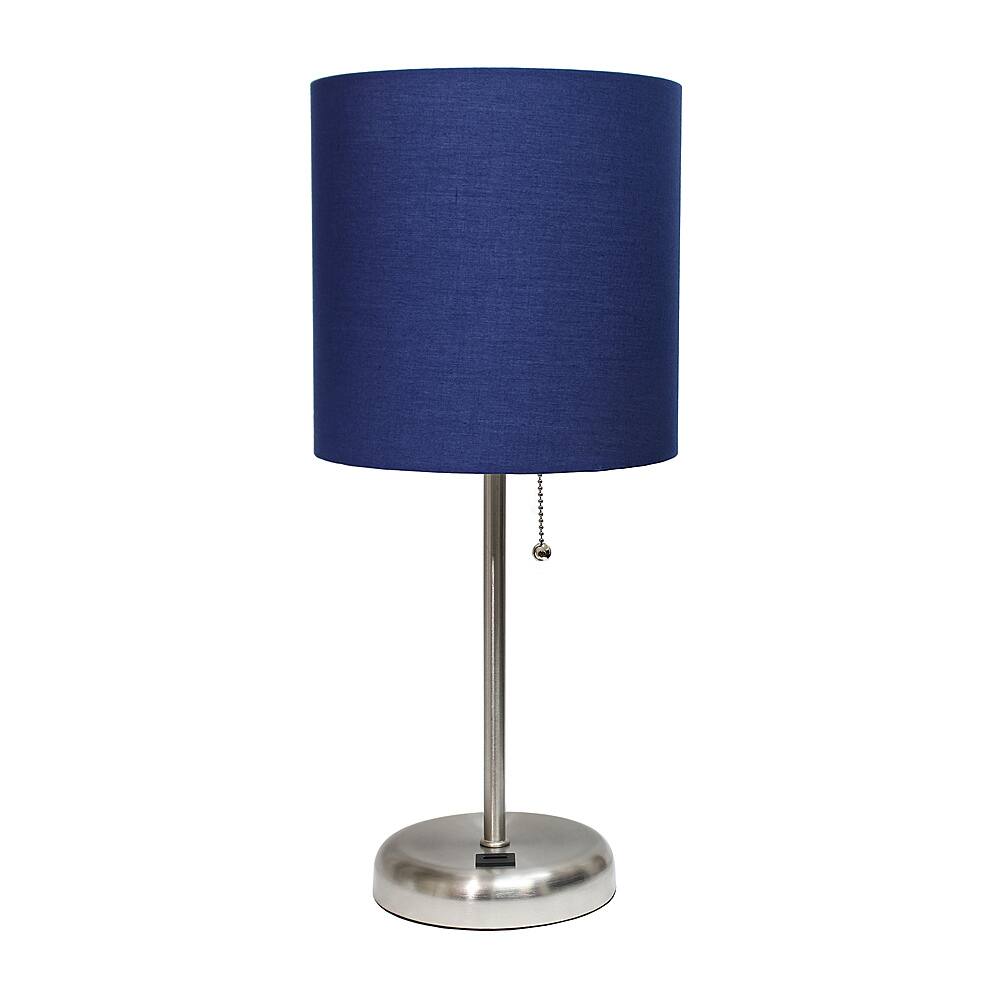 Angle View: Limelights - Stick Lamp with USB charging port and Fabric Shade - Silver/Navy