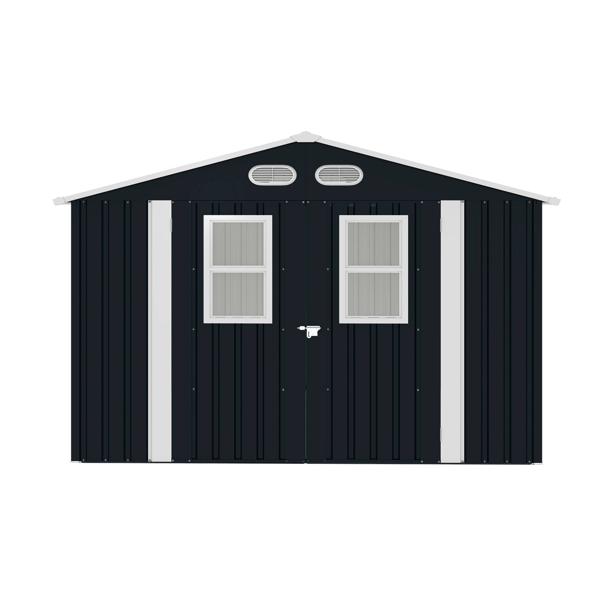 Alt View 10. Loheer - Loheer 8x8 Outdoor Storage Shed Dark Gray Metal Garden Tool Shed with Windows and Lockable Doors.