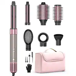 Teendow - 7 in 1 Hair Dryer Brush with Travel Bag for Fast Drying/Straightening/Curling, Mutil-Use Blow Dryer Brush, Hair Styler - Pink