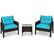 Angle. Costway - 3PCS Outdoor Rattan Conversation Set Patio Garden Cushioned Sofa Chair - Turquoise.
