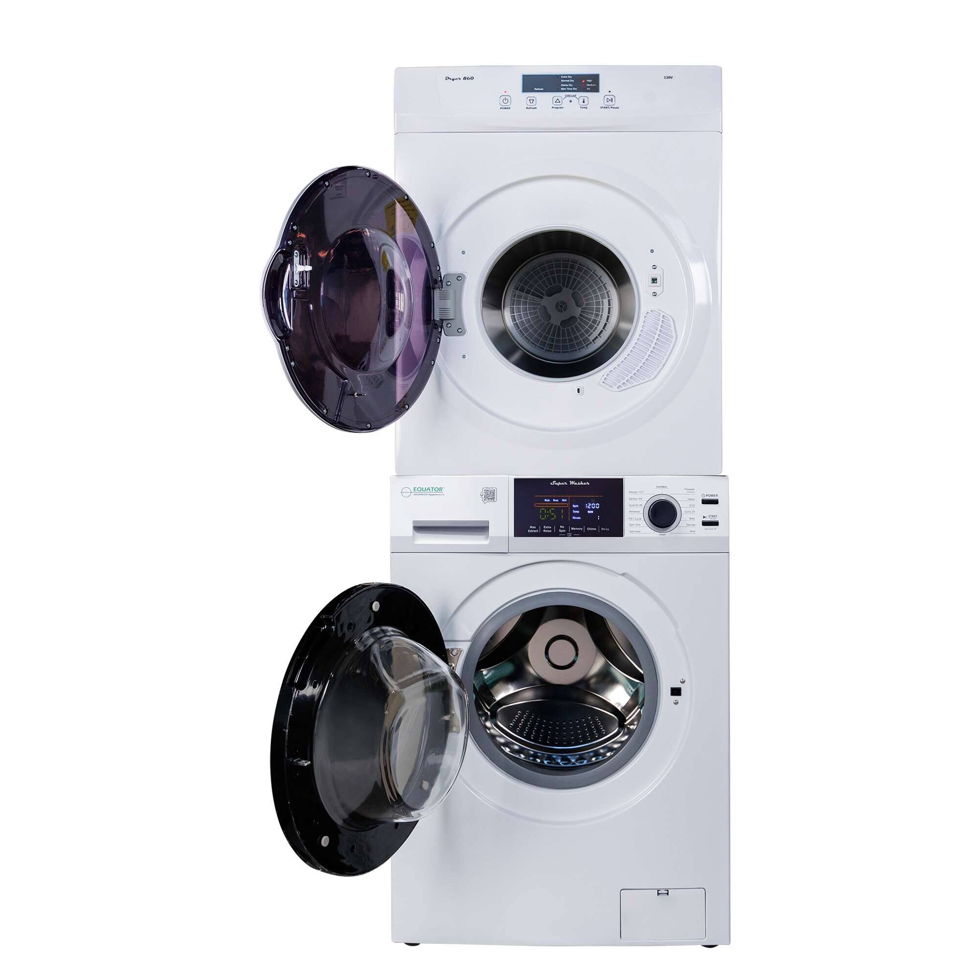 Angle. Equator - Equator APARTMENT COMPACT STACKABLE EW 826 Washer 1.6cf + ED 860 Electric Dryer 3.5cf Vented w/ Sensor 110V - White.
