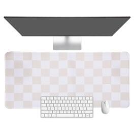 Unique Bargains - Checkered Desk Mat, 31.5x15.7 Inch Mouse Pad, Non-Slip Rubber, Stitched Edges, Soft, for Computer/Laptop - Beige/White