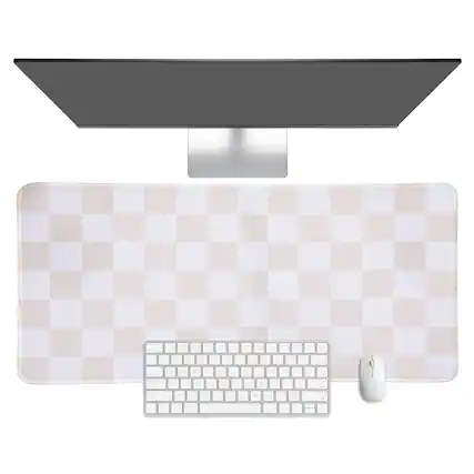 Front. Unique Bargains - Checkered Desk Mat, 31.5x15.7 Inch Mouse Pad, Non-Slip Rubber, Stitched Edges, Soft, for Computer/Laptop - Beige/White.