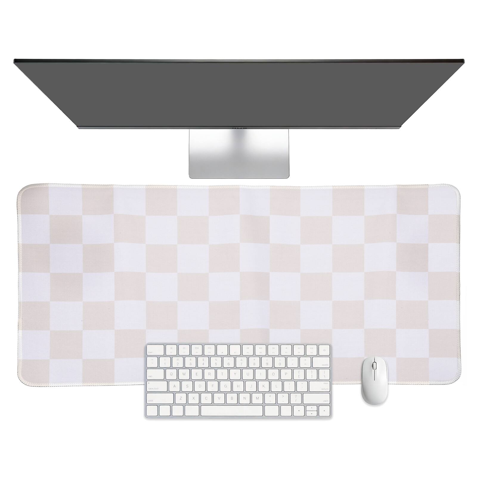 Front. Unique Bargains - Checkered Desk Mat, 31.5x15.7 Inch Mouse Pad, Non-Slip Rubber, Stitched Edges, Soft, for Computer/Laptop - Beige/White.