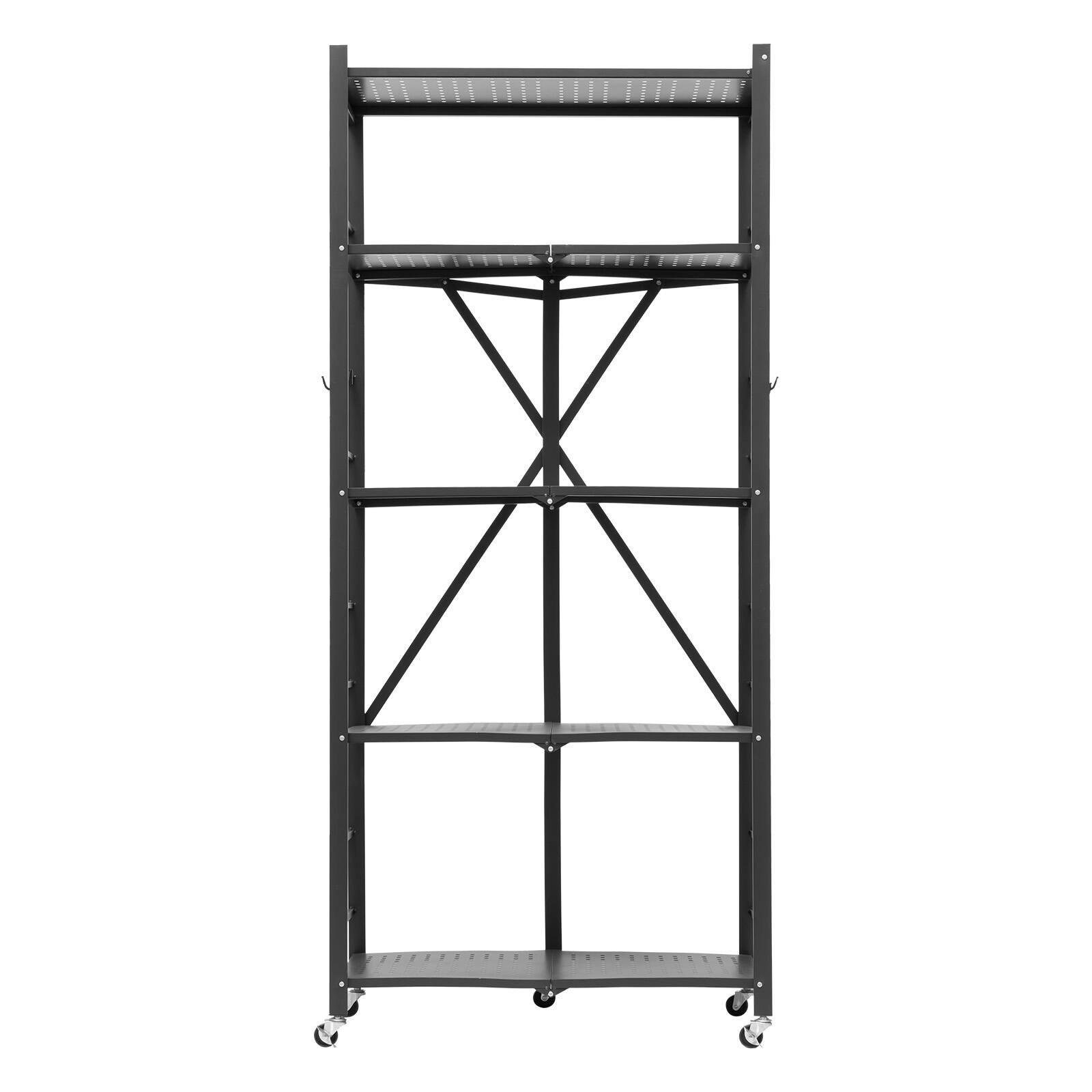 Alt View 5. VEVOR - 5-Tier Foldable Storage Shelf, 28Wx15Dx64H Inch Folding Metal Rack Shelving Unit, Heavy Duty No Assembly Organizer Shelf - Black.