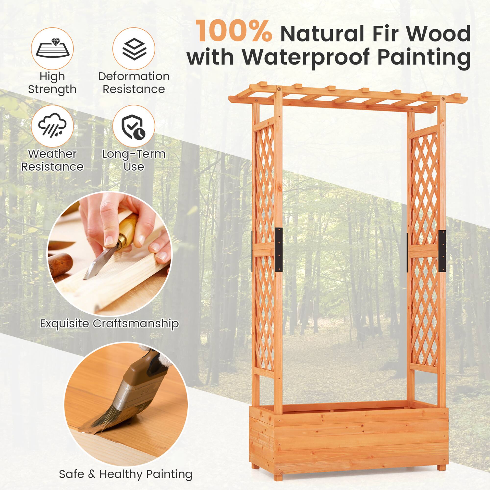 100% Natural Fir Wood with Waterproof Painting

- High Strength
- Deformation Resistance
- Weather Resistance
- Long-Term Use
- Exquisite Craftsmanship
- Safe & Healthy Painting