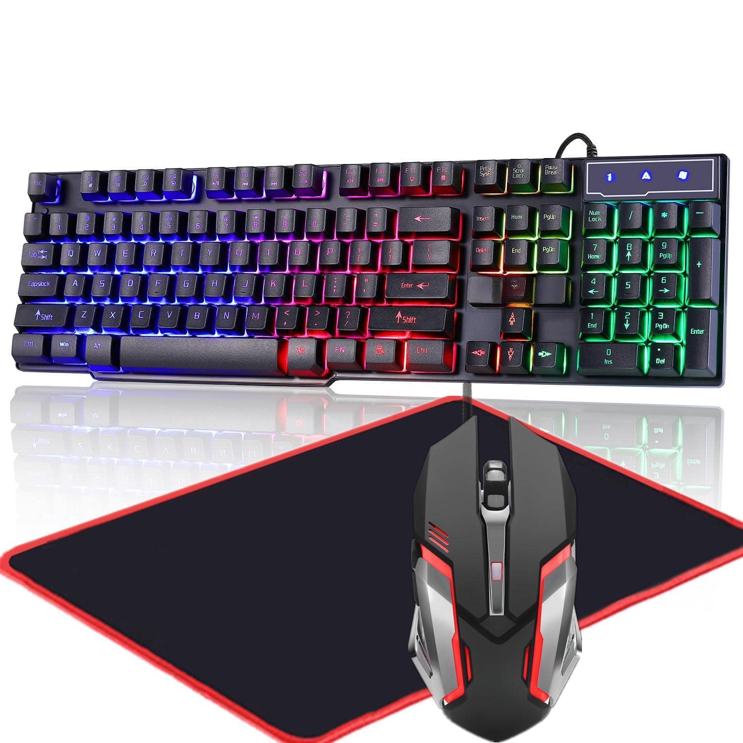 Cozy Serene - Rgb Gaming And Colorful Mouse Combo Usb Wired Led Backlight Letter Glow Mechanical Feeling For Laptop Pc Computer Game - Default