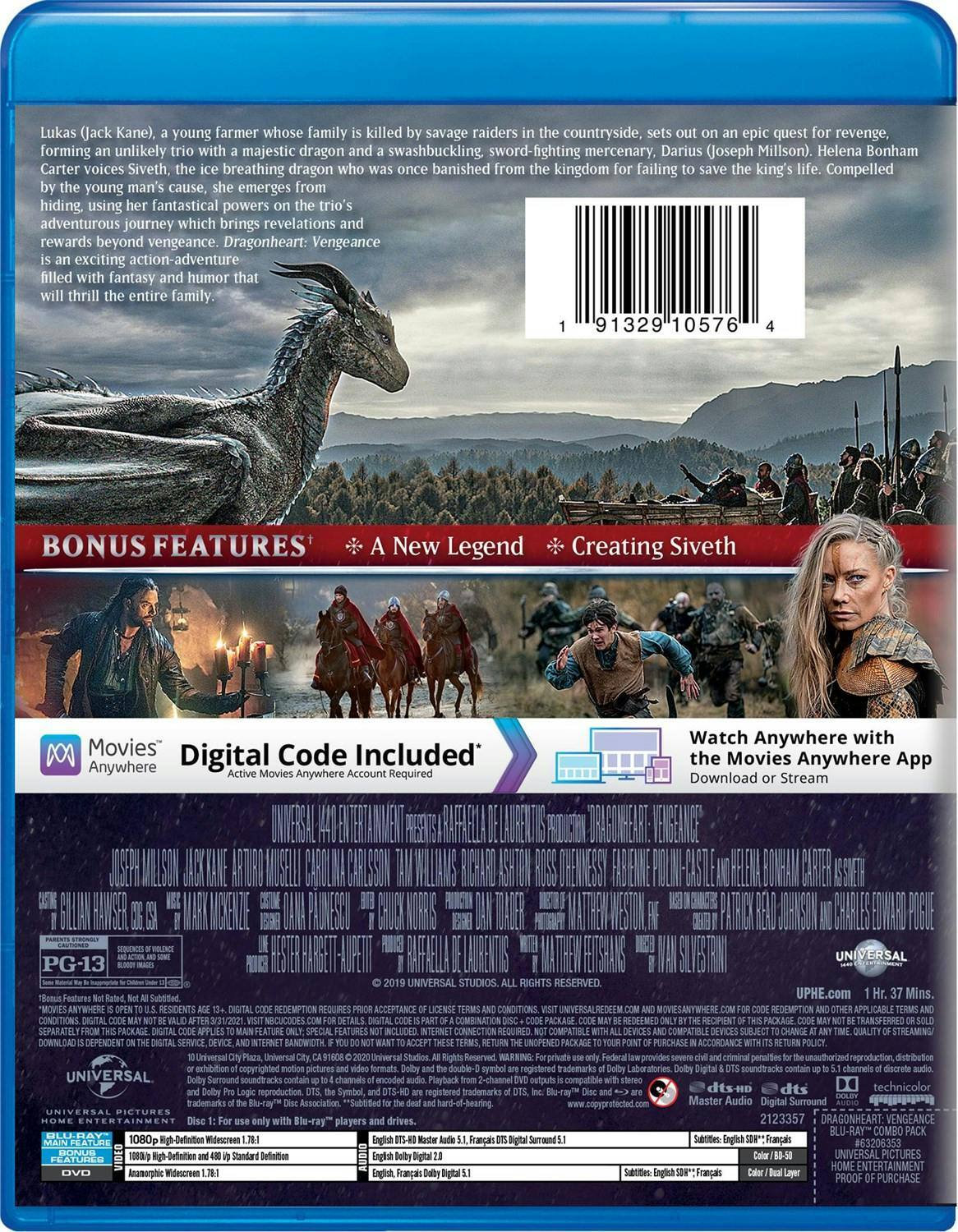 Back. Dragonheart: Vengeance (DVD + Digital) [Blu-ray].