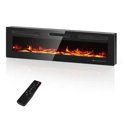 Front. Fehokinch - 60" Electric Fireplace Insert - Recessed or Wall Mounted - 15 Multi-Color Flame Options, 1500W/750W Heater, 12H Timer.