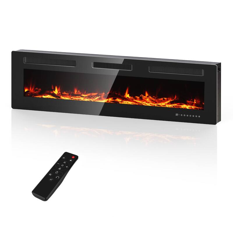 Fehokinch - 60" Electric Fireplace Insert - Recessed or Wall Mounted - 15 Multi-Color Flame Options, 1500W/750W Heater, 12H Timer