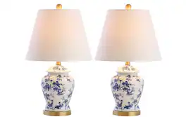 Jonathan Y - Penelope 22" French Country Cottage Ceramic/Iron Chinoiserie Ginger Jar LED Table Lamp, (Set of 2) - Blue/White
