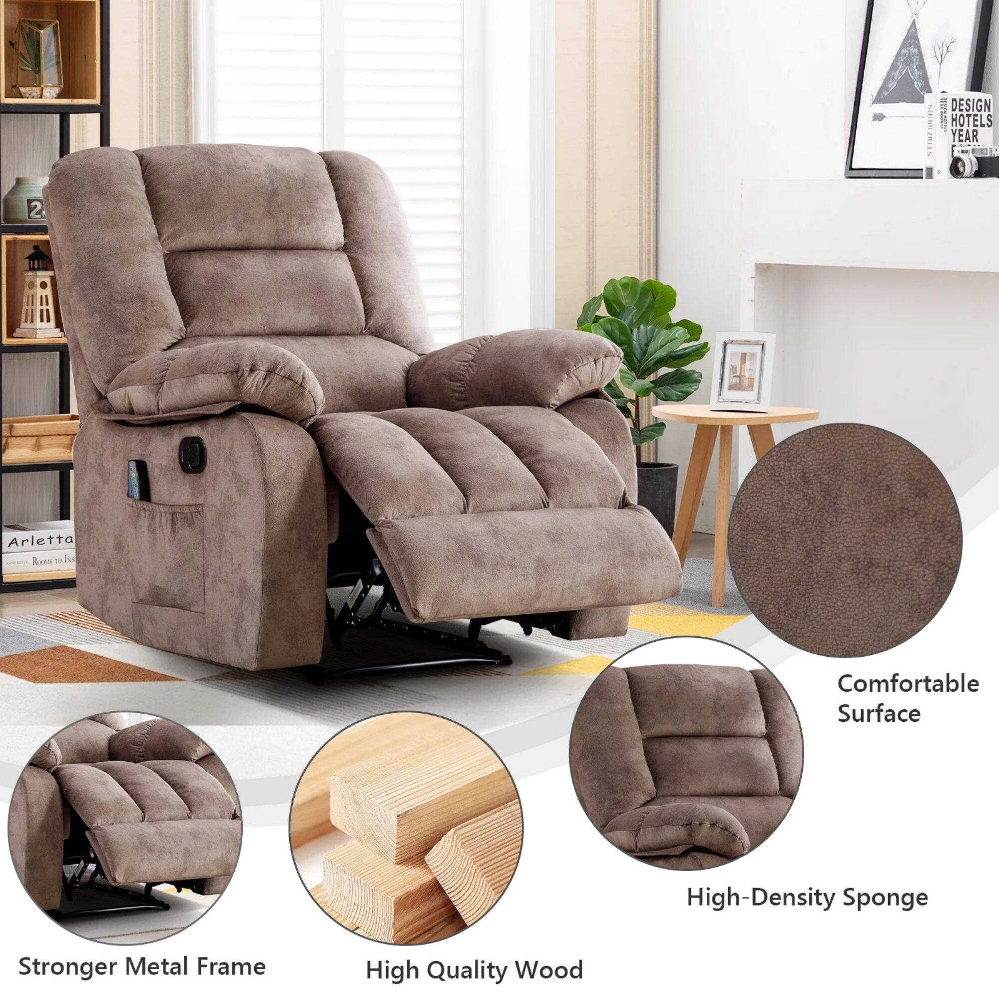 The image features a comfortable chair with a high-density sponge surface, a stronger metal frame, and high-quality wood. The chair is designed for comfort and durability, making it an ideal choice for relaxation and daily use.