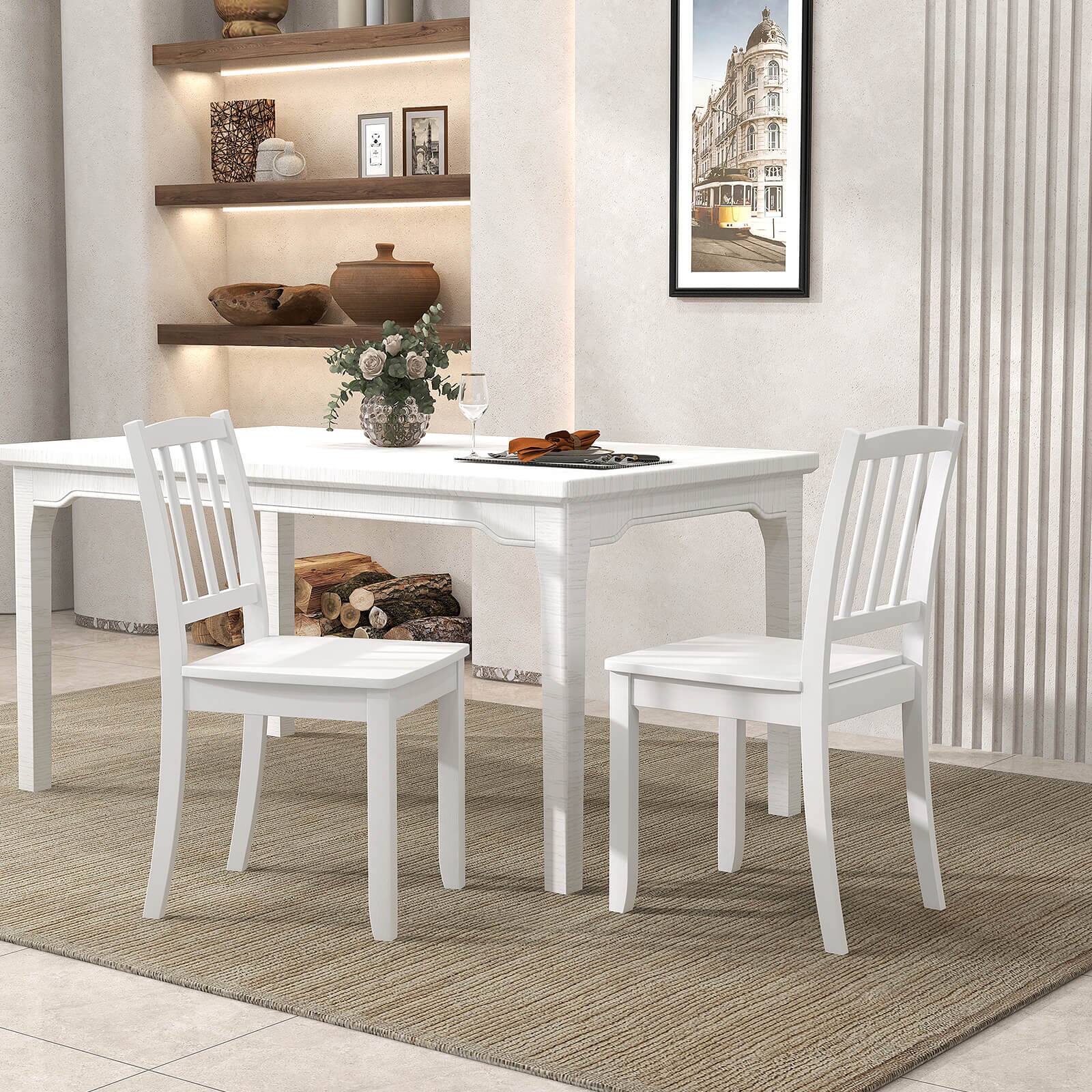 Back. Costway - Wood Dining Chair Set of 2 with Rubber Wood Legs Curved Backrest for Kitchen - White.