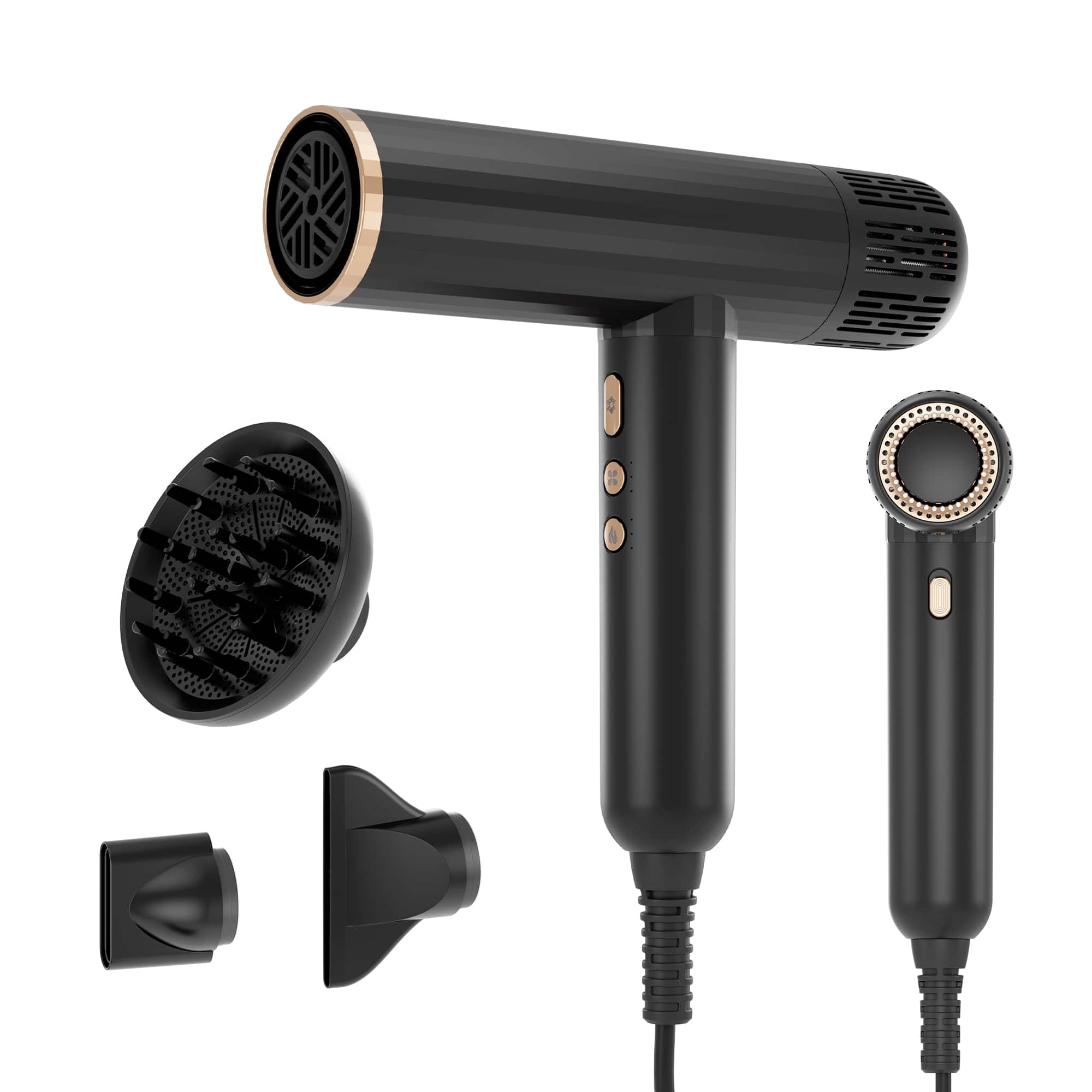 NICEBAY - Hair Dryer with Brushless Motor, 110000RPM High-Speed Blow Dryer, Ionic Hair Dryer with Diffuser - Black