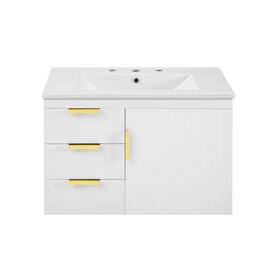 Boyel Living - 30 Inch Wall Mounted Bathroom Vanity with Ceramic Sink and Drawers - White