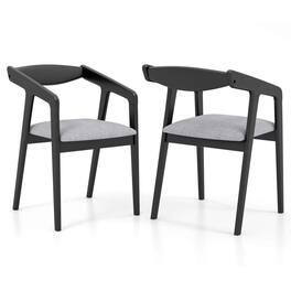 Costway - Wooden Dining Chair Set of 2 with Rubber Wood Frame Armrests Padded Cushion - Black