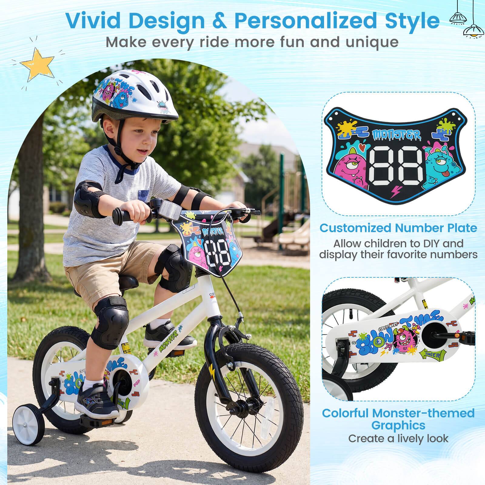 Vivid Design & Personalized Style  
Make every ride more fun and unique  

Customized Number Plate  
Allow children to DIY and display their favorite numbers  

Colorful Monster-themed Graphics  
Create a lively look