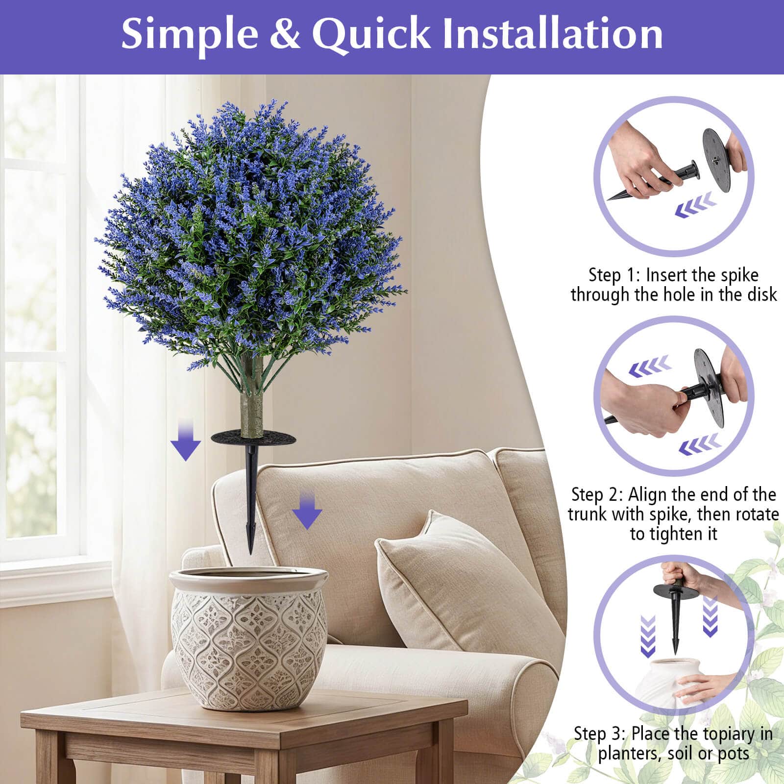 Costway 2 Pack Artificial Lavender Topiary Ball Trees, 24"Faux Evergreen  Shrubs with Spike Purple + Green HCST12429 - Best Buy