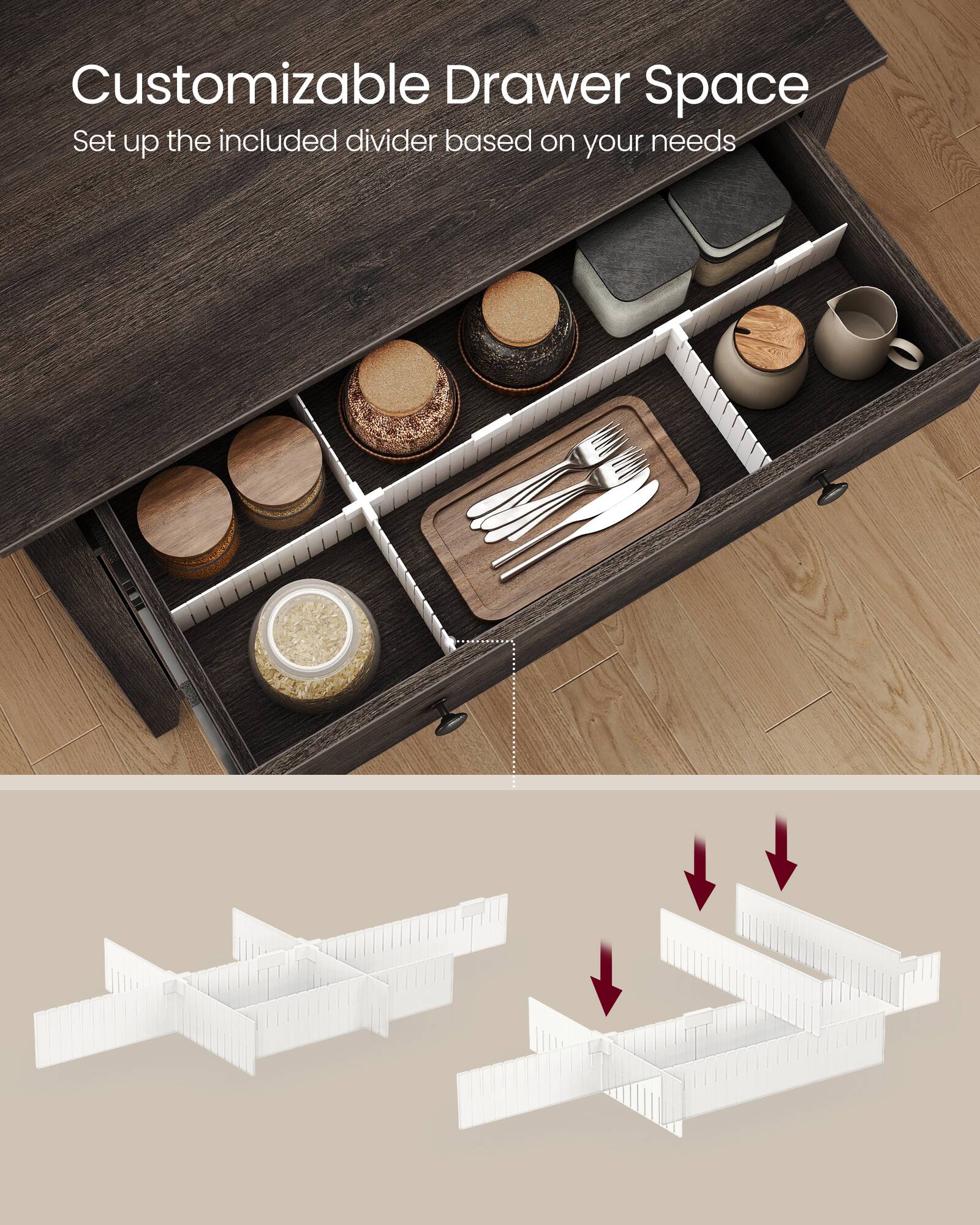 Customizable Drawer Space  
Set up the included divider based on your needs