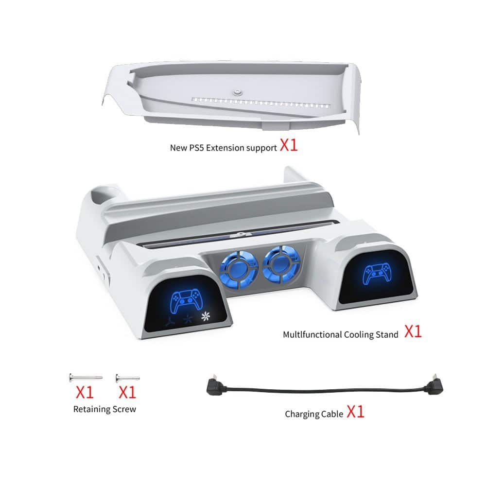 Dobe - TP5-3532B PS5/PS5 Slim Stand and Multifunctional Cooling Station with RGB LED Controller Charging Station