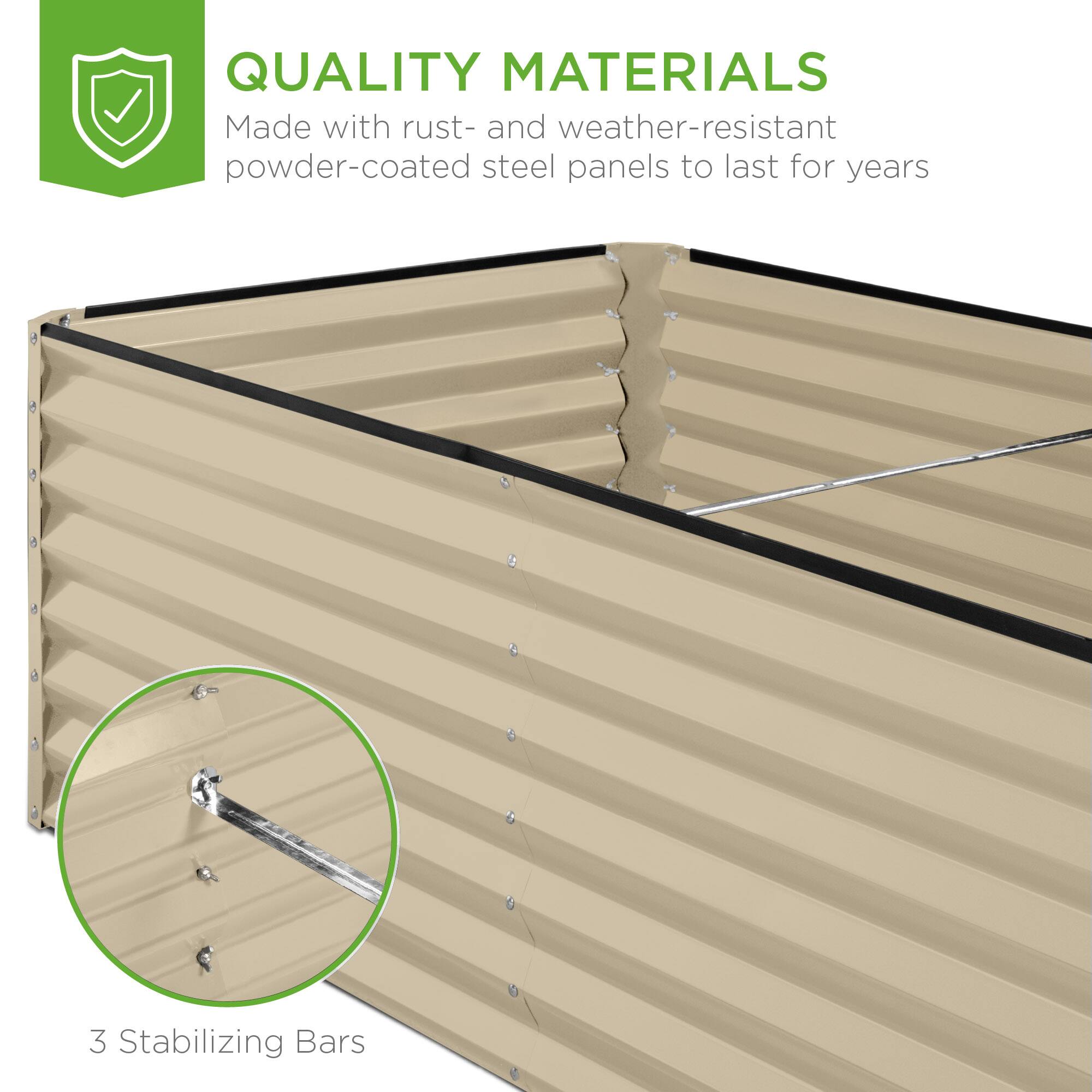 QUALITY MATERIALS  
Made with rust- and weather-resistant powder-coated steel panels to last for years  

3 Stabilizing Bars