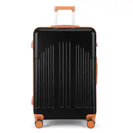 Winado - 28" Checked Luggage Trolley Case ABS Hardside Large Suitcase with Double Spinner Wheels & TSA Lock for Travel Business - Black & Brown